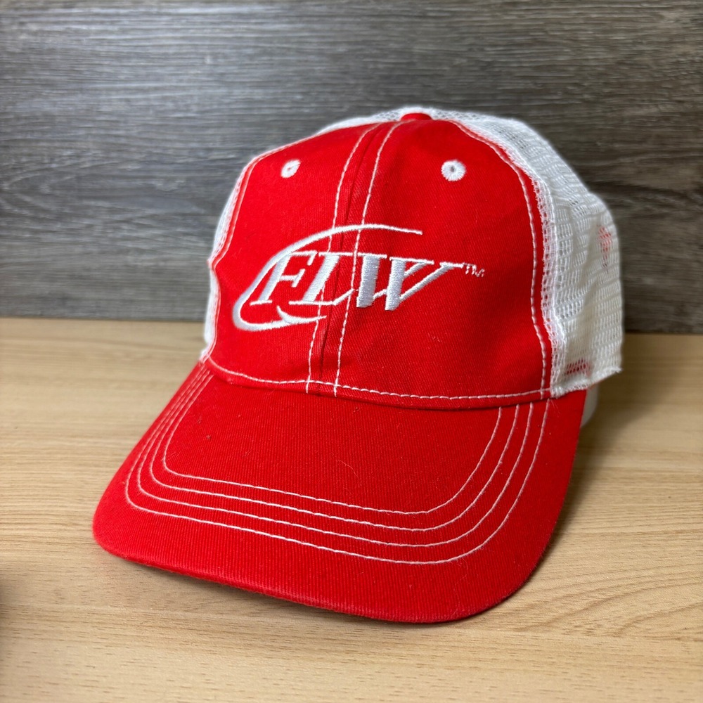 FLW Hat Cap Strap Back Brown Red White Mesh Back Outdoors